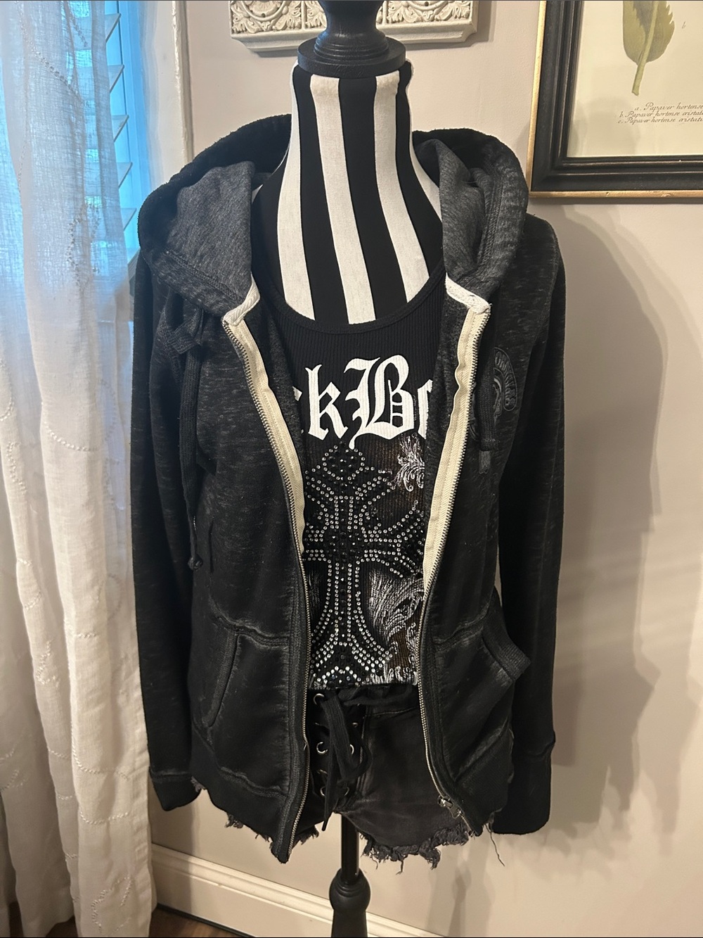 Y2K Sick boy Black Zip-Up Hoodie Jacket with Hood - sick boy tank top M